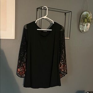 BloomChic Black Top with Floral Sleeves